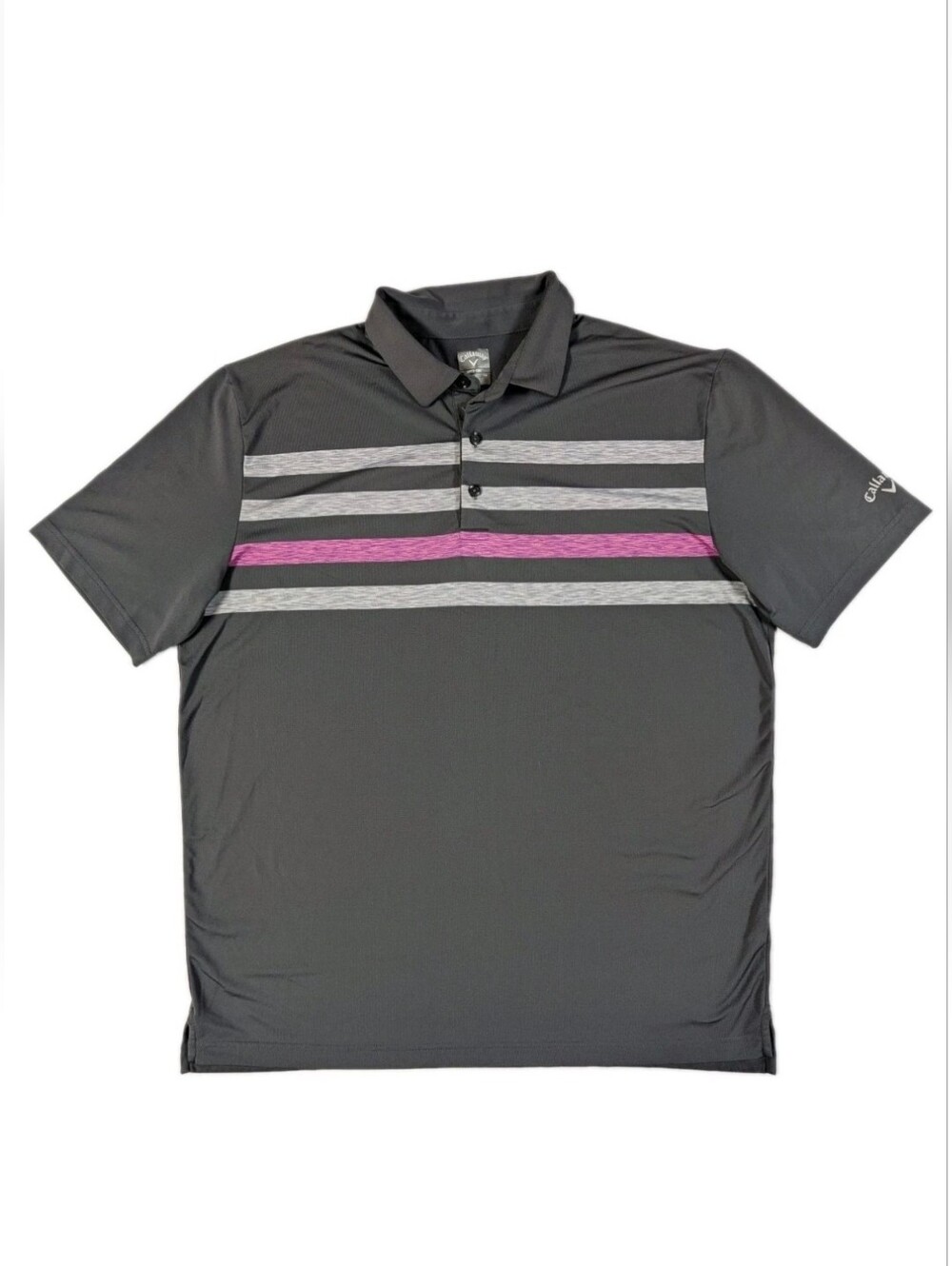 Men's Callaway Golf Shirt Size XL Charcoal Pink Vertical Stripe Opti-Dri Polo